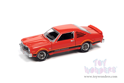 Round 2 Johnny Lightning - Muscle Cars U.S.A. 2021 Release 4 Set A | Plymouth Volare Road Runner - OK Used Cars (1976, 1/64 scale diecast model car, Spitfire Orange w/Black & Orange Side Stripes) JLSP197/24A
