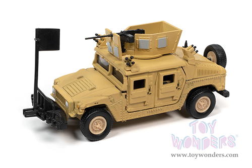 Round 2 Johnny Lightning - Military 2021 Release 1 Set A - HUMVEE 4-CT Armored Fastback M1114 HA (Heavy) Up-Armored HMMWV "The Iraq War 2003 to 2011 - U.S. Led Armed Conflict" - Wheeled Warriors (1/64 scale diecast model car, Tan) JLSP199/24A