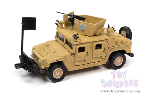 Round 2 Johnny Lightning - Military 2021 Release 1 Set A - HUMVEE 4-CT Armored Fastback M1114 HA (Heavy) Up-Armored HMMWV "The Iraq War 2003 to 2011 - U.S. Led Armed Conflict" - Wheeled Warriors (1/64 scale diecast model car, Tan) JLSP199/24A