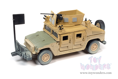 Round 2 Johnny Lightning - Military 2021 Release 1 Set A - HUMVEE 4-CT Armored Fastback M1114 HA (Heavy) Up-Armored HMMWV "The Iraq War 2003 to 2011 - U.S. Led Armed Conflict" - Wheeled Warriors (1/64 scale diecast model car, Tan) JLSP199/24B