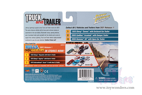 Round 2 Johnny Lightning - Truck and Trailer Release 1 | Chevrolet&reg; Cameo Pickup Truck with Enclosed Car Trailer (1955, 1/64 scale diecast model car, Cardinal Red/American Flag Graphics) JLSP200/24A