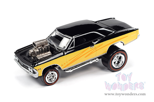 Round 2 Johnny Lightning - Street Freaks 2021 Release 4 Set A | Chevrolet&reg; Chevelle - Zingers! (1966, 1/64 scale diecast model car, Gloss Black/Yellow) JLSP208/24A