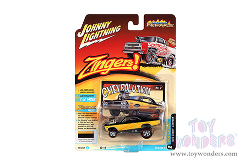 Round 2 Johnny Lightning - Street Freaks 2021 Release 4 Set A | Chevrolet&reg; Chevelle - Zingers! (1966, 1/64 scale diecast model car, Gloss Black/Yellow) JLSP208/24A