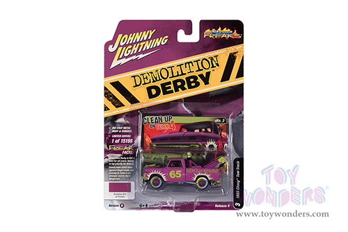 Round 2 Johnny Lightning - Street Freaks 2021 Release 4 Set B | Chevrolet&reg; Tow Truck - Demolition Derby (1965, 1/64 scale diecast model car, Flat Bright Purple) JLSP209/24B