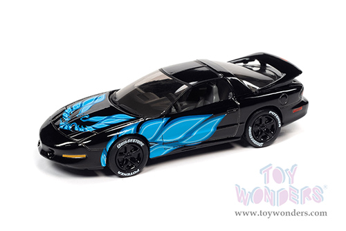 Round 2 Johnny Lightning - Street Freaks 2021 Release 4 Set B | Pontiac&reg; Firebird&reg; T/A - Black with Flames (1993, 1/64 scale diecast model car, Black w/Blue Firebird Flames) JLSP210/24B