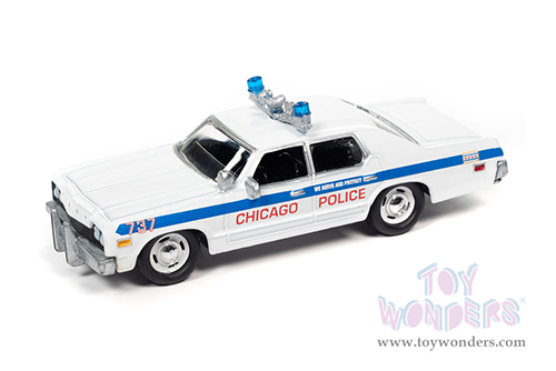 Round 2 Johnny Lightning - Pop Culture Series | Dodge Monaco Chicago Police Department "The Blues Brothers" (1975, 1/64 scale diecast model car, White/Blue) JLSP216/24