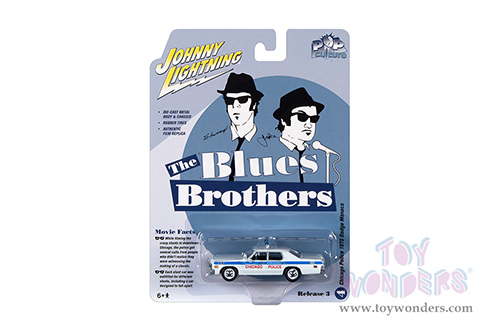 Round 2 Johnny Lightning - Pop Culture Series | Dodge Monaco Chicago Police Department "The Blues Brothers" (1975, 1/64 scale diecast model car, White/Blue) JLSP216/24