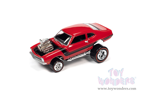 Round 2 Johnny Lightning - Street Freaks 2022 Release 1 Set A | Ford Maverick - Zingers! (1972, 1/64 scale diecast model car, Bright Red w/Black Stripe) JLSP229/24A