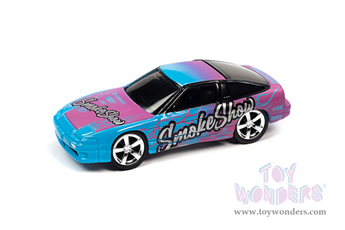 Round 2 Johnny Lightning - Street Freaks | Nissan 240SX "Smoke Show" - Import Heat/Drift (1990, 1/64 scale diecast model car, Cyan/Magenta Flames) JLSP254/24A