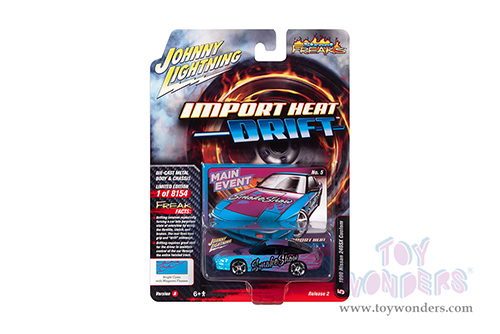 Round 2 Johnny Lightning - Street Freaks | Nissan 240SX "Smoke Show" - Import Heat/Drift (1990, 1/64 scale diecast model car, Cyan/Magenta Flames) JLSP254/24A