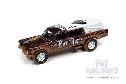 Round 2 Johnny Lightning - Street Freaks | Haulin' Hearse Custom "Dirt Mop" - Off Road (1/64 scale diecast model car, Dark Copper/White Roof with Mud) JLSP255/24B