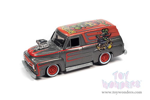 Round 2 Johnny Lightning - Pop Culture Series | Rat Fink Ford Panel Delivery Truck (1955, 1/64 scale diecast model car, Gray Metallic) JLSP259/24