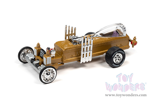 Round 2 Johnny Lightning - Pop Culture Series | Trivial Pursuit Barris Drag-U-La&reg; "The Munsters" with Game Card and Poker Chip (Collector Token) (1/64 scale diecast model car, Gold) JLSP269/24