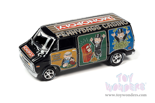 Round 2 Johnny Lightning - Pop Culture Series | Dodge Van with Token Monopoly "Pennybags Casino" (1976, 1/64 scale diecast model car, Black) JLSP272/24