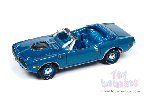 Round 2 Johnny Lightning - Plymouth Barracuda Convertible "Mecum Auctions" (1971, 1/64 scale diecast model car, Blue Fire Metallic) JLSP375/24