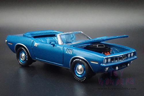 Round 2 Johnny Lightning - Plymouth Barracuda Convertible "Mecum Auctions" (1971, 1/64 scale diecast model car, Blue Fire Metallic) JLSP375/24