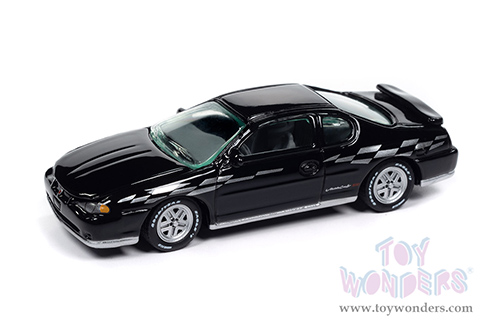 Round 2 Johnny Lightning - Classic Gold Collection | Chevy® Monte Carlo™ SS™ (2000, 1/64 scale diecast model car, Gloss Black w/Silver Checkered Flag Side Stripe) JLSP391/24B MAP: $9.49