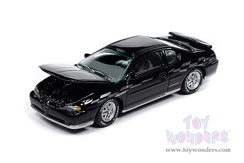 Round 2 Johnny Lightning - Classic Gold Collection | Chevy® Monte Carlo™ SS™ (2000, 1/64 scale diecast model car, Gloss Black w/Silver Checkered Flag Side Stripe) JLSP391/24B MAP: $9.49