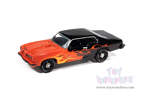 Round 2 Johnny Lightning - Street Freaks | Pontiac® GTO™ - Black with Flames™ (1974, 1/64 scale diecast model car, Black/Red, Orange & Yellow) JLSP405/24A MAP: $9.49
