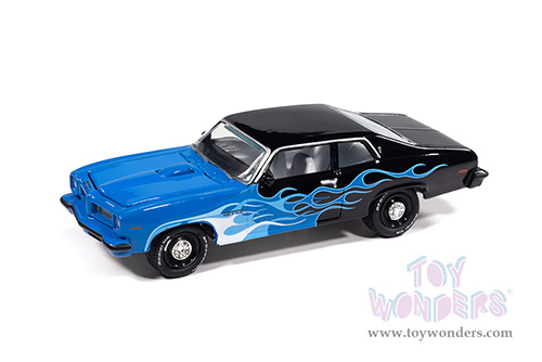 Round 2 Johnny Lightning - Street Freaks | Pontiac® GTO™ - Black with Flames™ (1974, 1/64 scale diecast model car, Black/Shades of Blue) JLSP405/24B MAP: $9.49