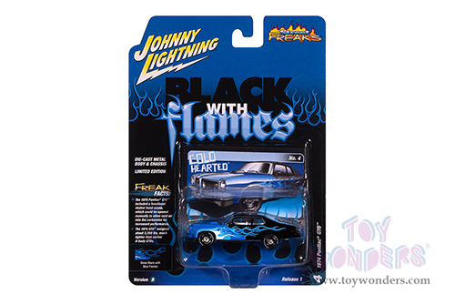Round 2 Johnny Lightning - Street Freaks | Pontiac® GTO™ - Black with Flames™ (1974, 1/64 scale diecast model car, Black/Shades of Blue) JLSP405/24B MAP: $9.49