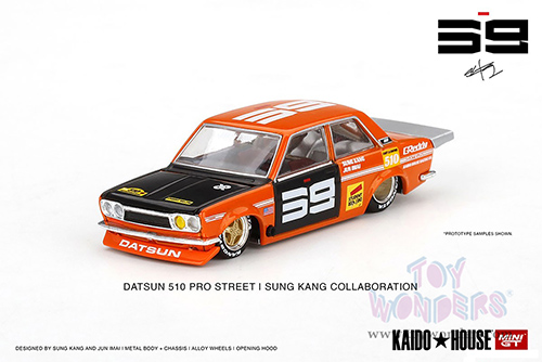 Mini GT - Kaido House | Datsun 510 Pro Street SK510 (Designed by Jun Imai) (1/64 scale diecast model car, Orange/Black) KHMG004OR