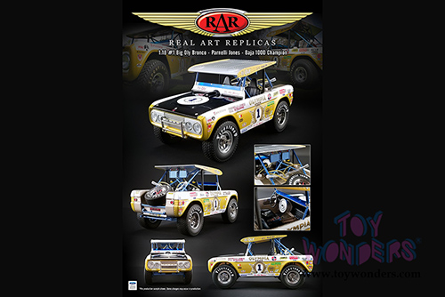 Real Art Replicas - Ford Big Oly Bronco #1 Parnelli Jones Baja 1000 Champion (1/18 scale diecast model car, Yelllow/White) RAR18001
