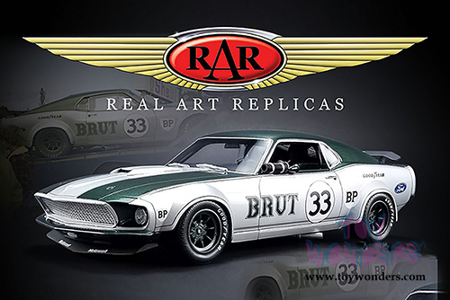 Real Art Replicas - Allan Moffat #33 Ford Mustang Boss 302 Trans Am Hard Top (1969, 1/18 scale diecast model car, Silver/Green) RAR18002