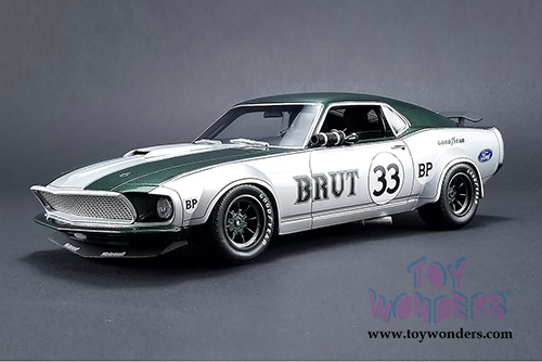 Real Art Replicas - Allan Moffat #33 Ford Mustang Boss 302 Trans Am Hard Top (1969, 1/18 scale diecast model car, Silver/Green) RAR18002
