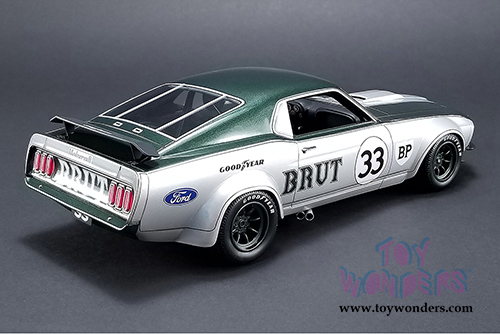 Real Art Replicas - Allan Moffat #33 Ford Mustang Boss 302 Trans Am Hard Top (1969, 1/18 scale diecast model car, Silver/Green) RAR18002