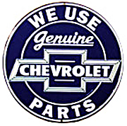 Tin Sign: We Use Genuine Chevrolet Parts Blue Round Sign RD101