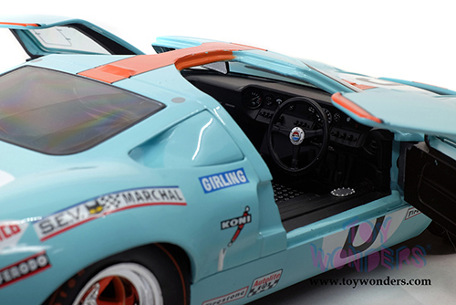 Solido - Ford GT40 MKI #6 Gulf&reg; Oil Le Mans J. Ickx/J. Olivier (1969, 1/18 scale diecast model car, Light Blue/Orange) S1803003