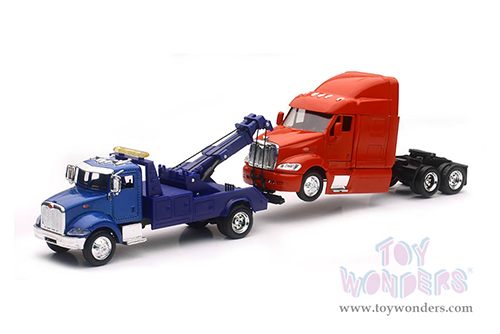 New Ray - Long Haul Trucker | Peterbilt&reg; Tow Truck with Truck Cab (1/43, scale diecast model car, Blue/Red) SS-15053