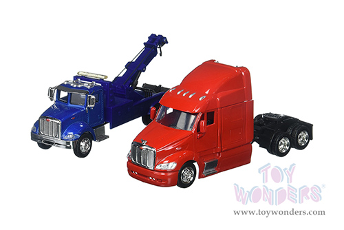 New Ray - Long Haul Trucker | Peterbilt&reg; Tow Truck with Truck Cab (1/43, scale diecast model car, Blue/Red) SS-15053