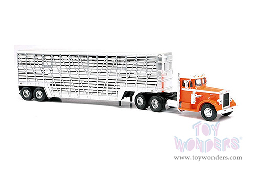 New Ray - Country Life | Peterbilt&reg; 380 Potbelly Livestock with Cattles (1949, 1/43, scale diecast model car, Chrome/Orange) SS-16116B