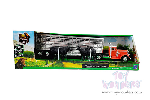 New Ray - Country Life | Peterbilt&reg; 380 Potbelly Livestock with Cattles (1949, 1/43, scale diecast model car, Chrome/Orange) SS-16116B