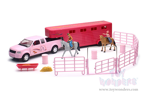 New Ray - Valley Ranch Pink Pick Up & Horse Trailer Set (1/20, diecast model car, Pink) SS-37035D