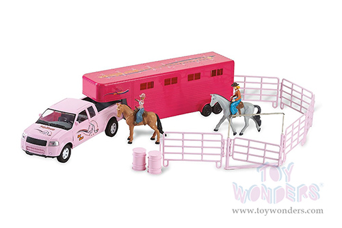 New Ray - Valley Ranch Pink Pick Up & Horse Trailer Set (1/20, diecast model car, Pink) SS-37035D