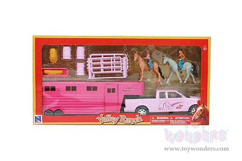 New Ray - Valley Ranch Pink Pick Up & Horse Trailer Set (1/20, diecast model car, Pink) SS-37035D