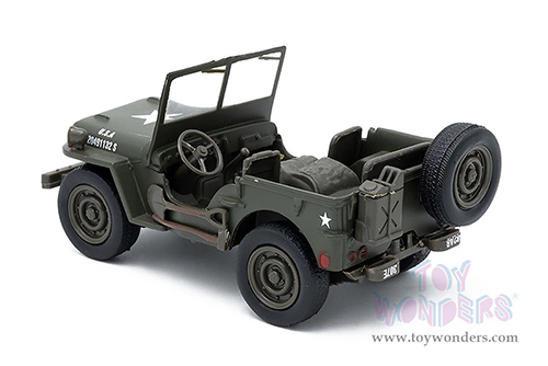 New Ray - Military Mission Chevrolet® Military Flatbed Truck "Hickam Airfield", US Army, with Jeep® Willys (1941, 1/32 scale diecast model car, Green) SS-61053B