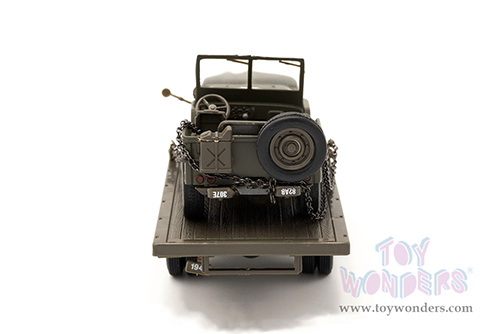 New Ray - Military Mission Chevrolet® Military Flatbed Truck "Hickam Airfield", US Army, with Jeep® Willys (1941, 1/32 scale diecast model car, Green) SS-61053B