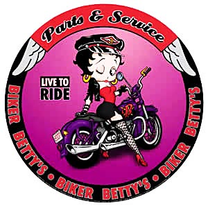 Tin Sign: Betty Boop Motorcycle Parts & Service Round Sign P407