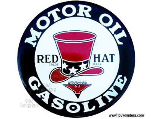 Tin Sign: Motor Oil Red Hat Gasoline Round Sign RD6
